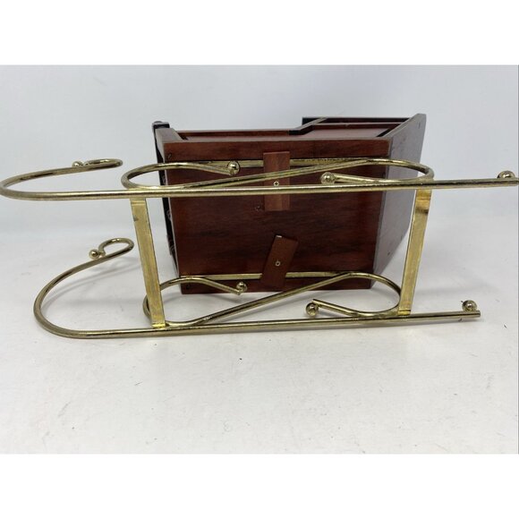 Vtg Wooden Christmas Santa Sleigh Display with Brass Metal Runners Holiday 13x5” - Picture 12 of 13